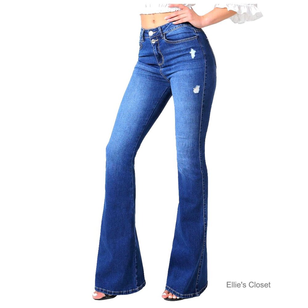 High Waisted Flare Bell Bottom Jeans Wide Leg Bootcut Stretchy Denim Pants